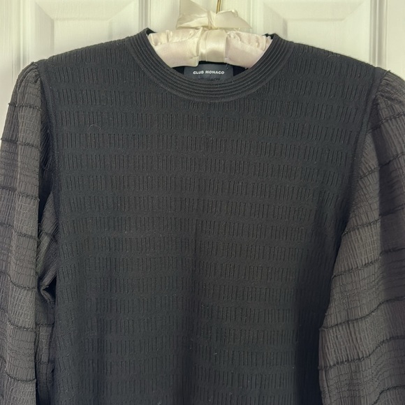 Club Monaco Black Woven Sleeve Crewneck Top - Picture 5 of 11